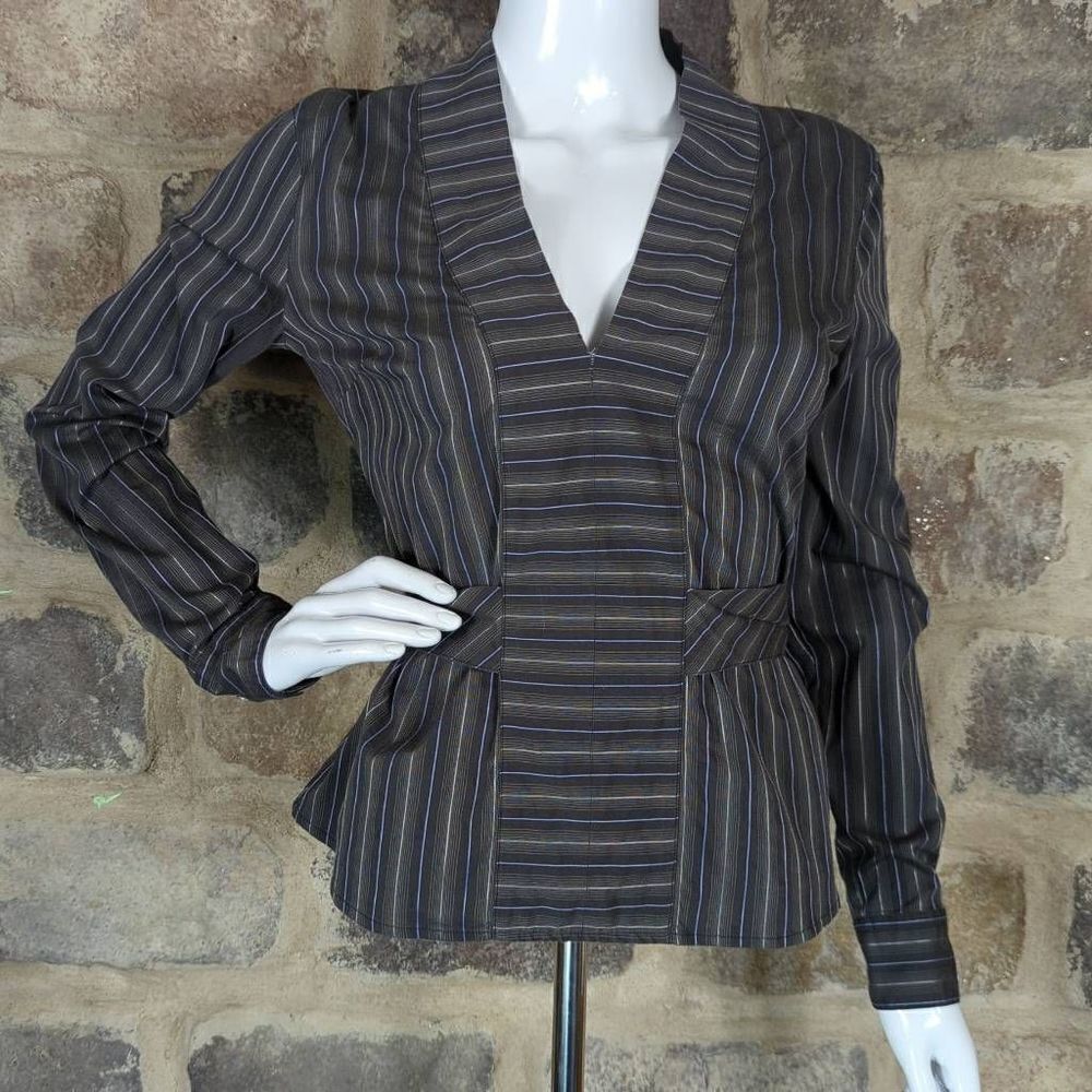 United Color Of‎ Benetton Gray Striped Tunic Top Size Small Rear Tie V-Neck Y2K